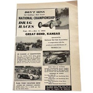 Drag Racing National Championship 1955 Vintage Print Ad Great Bend KS Hot Rod